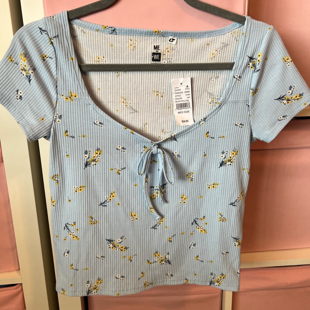 Pacsun Floral Blue V-Neck Top